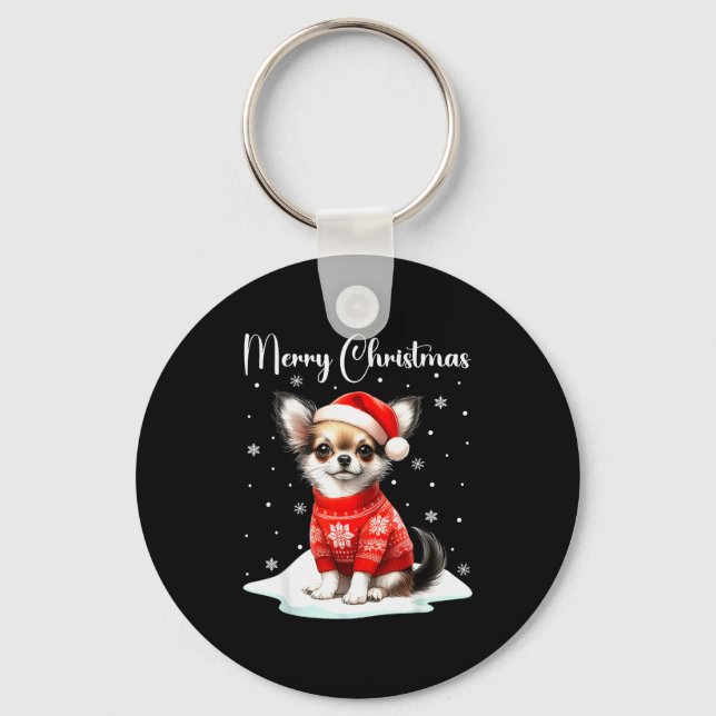 Christmas Pajamas Chihuahua Christmas Outfit Chihu Key Ring (Front)