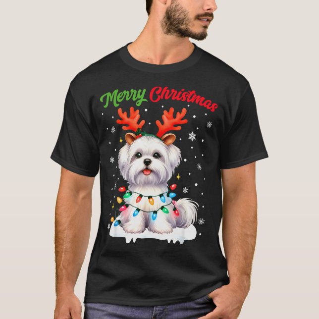 Christmas Pajamas Men Women Kids Maltese Dog Chris T-Shirt (Front)