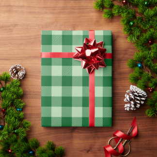 Christmas Pale and Forest Green Buffalo Check Wrapping Paper