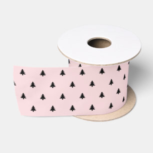 Christmas Pale Pink and Black Christmas Trees Satin Ribbon