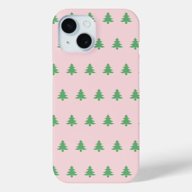 Christmas Pale Pink and Green Trees Pattern Case-Mate iPhone Case (Back)
