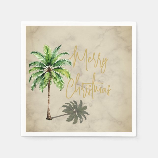 Christmas Palm Elegant Gold Merry  Napkin (Front)