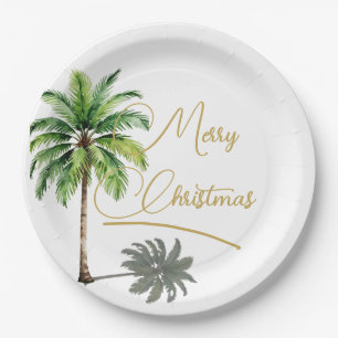 Christmas Palm Elegant Gold Merry  Paper Plate