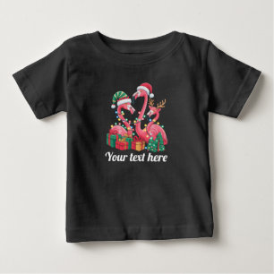 Christmas Palm Flamingo Personalised Xmas Lights Baby T-Shirt