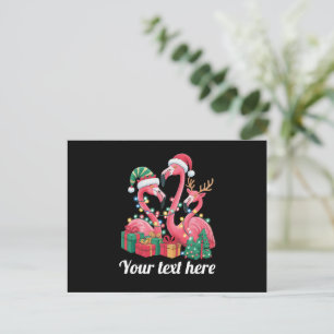Christmas Palm Flamingo Personalised Xmas Lights Holiday Postcard