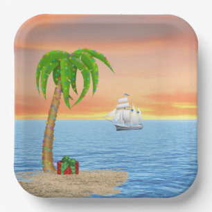 Christmas Palm Tree and Boat  Paper Plate