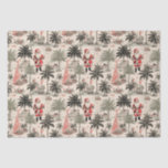 Christmas Palm Tree and Santa Tropical Retro  Tissue Paper<br><div class="desc">Perfect for those dreaming of a sunny Christmas, this vintage-inspired design features muted colours and a playful scene of Santa standing under palm trees. Ideal for adding a quirky, tropical vibe to your gifts, this high-quality tissue paper is sure to delight beach lovers and holiday enthusiasts alike. Wrap your presents...</div>