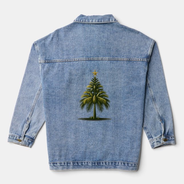 Christmas Palm Tree, Beach Aloha Christmas Denim Jacket (Back)