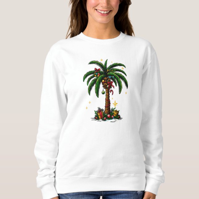 Christmas Palm Tree, Beach Aloha Christmas Sweatshirt (Front)