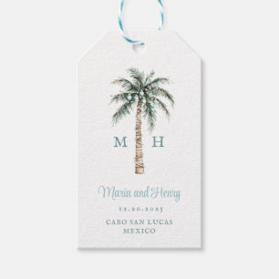 Christmas Palm Tree Beach Wedding Monogram Gift Tags