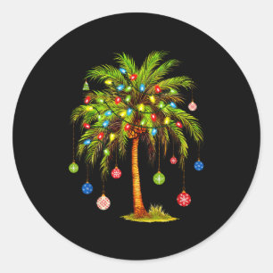 Christmas Palm Tree Light Hawaiian Trocal Xmas  Classic Round Sticker