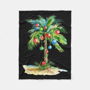 Christmas Palm Tree Light Hawaiian Trocal Xmas Men Fleece Blanket