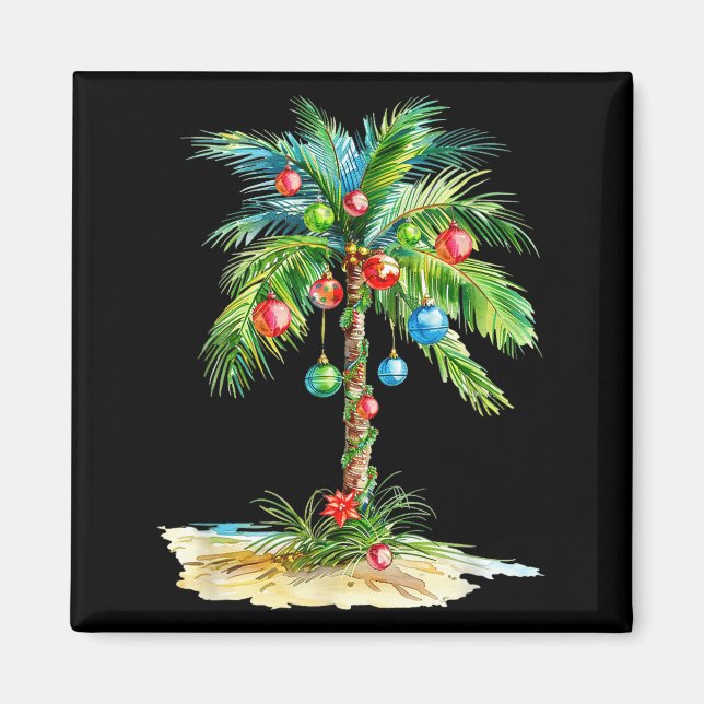 Christmas Palm Tree Light Hawaiian Trocal Xmas Men Magnet (Front)