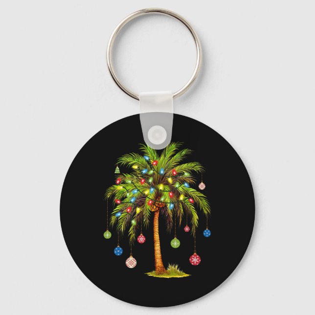 Christmas Palm Tree Light Hawaiian Tropical Xmas 1 Key Ring (Front)