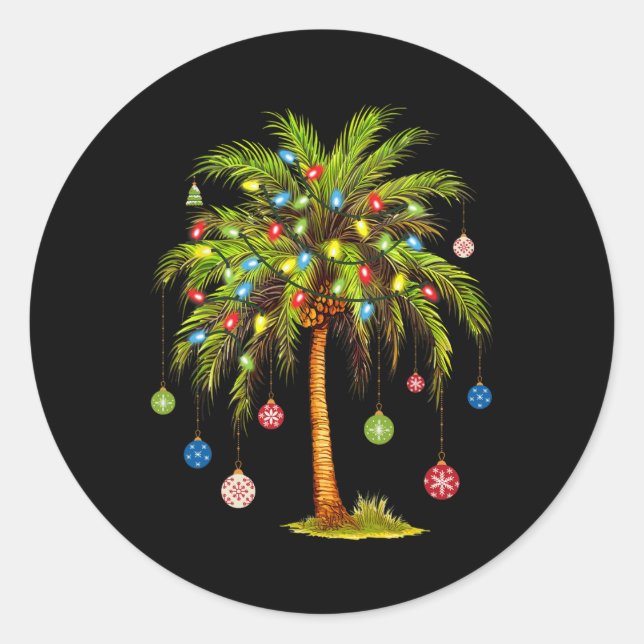 Christmas Palm Tree Light Hawaiian Tropical Xmas  Classic Round Sticker (Front)