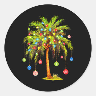 Christmas Palm Tree Light Hawaiian Tropical Xmas  Classic Round Sticker