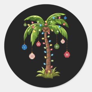 Christmas Palm Tree Light Hawaiian Tropical Xmas  Classic Round Sticker