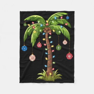 Christmas Palm Tree Light Hawaiian Tropical Xmas  Fleece Blanket