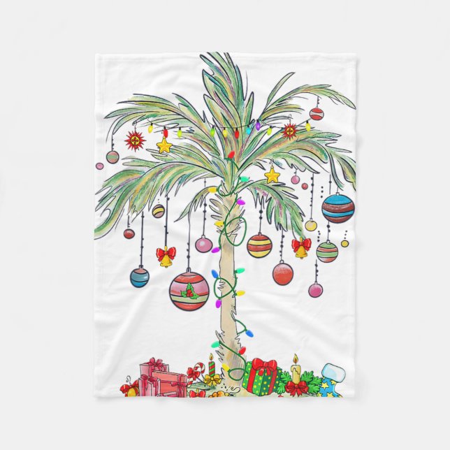 Christmas Palm Tree Light Hawaiian Tropical Xmas  Fleece Blanket (Front)