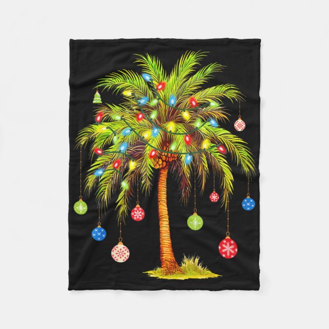 Christmas Palm Tree Light Hawaiian Tropical Xmas  Fleece Blanket (Front)