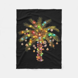 Christmas Palm Tree Light Hawaiian Tropical Xmas  Fleece Blanket