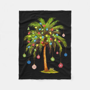 Christmas Palm Tree Light Hawaiian Tropical Xmas  Fleece Blanket