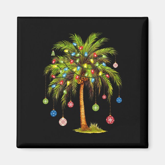 Christmas Palm Tree Light Hawaiian Tropical Xmas  Magnet (Front)