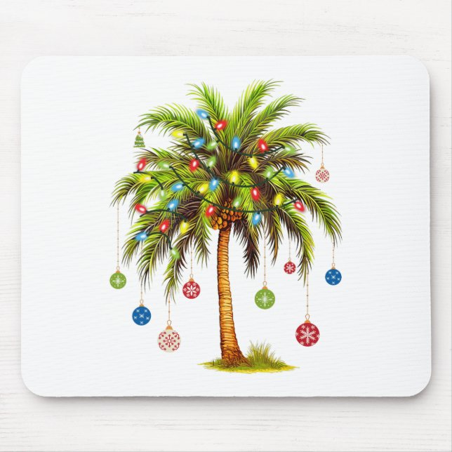 Christmas Palm Tree Light Hawaiian Tropical Xmas  Mouse Pad (Front)