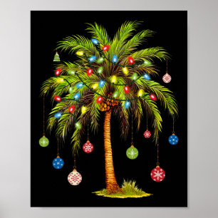 Christmas Palm Tree Light Hawaiian Tropical Xmas Poster