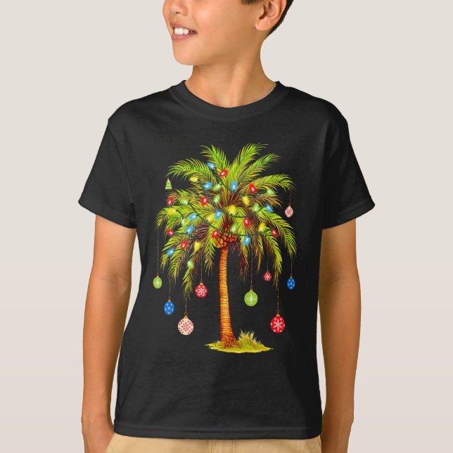 Christmas Palm Tree Light Hawaiian Tropical Xmas  T-Shirt (Front)