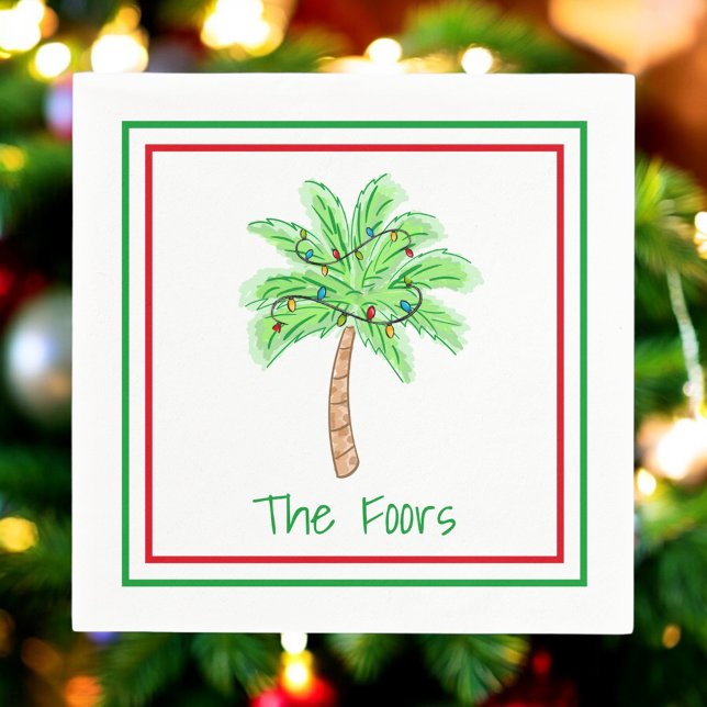 Christmas Palm Tree Lights Border Custom Napkin (Creator Uploaded)