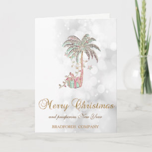 Christmas Palm Tree,Present,String Lights,Bokeh   Holiday Card