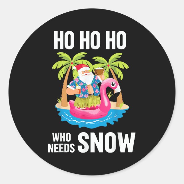 Christmas Palm Tree Santa Surfing Beach Vacation X Classic Round Sticker (Front)