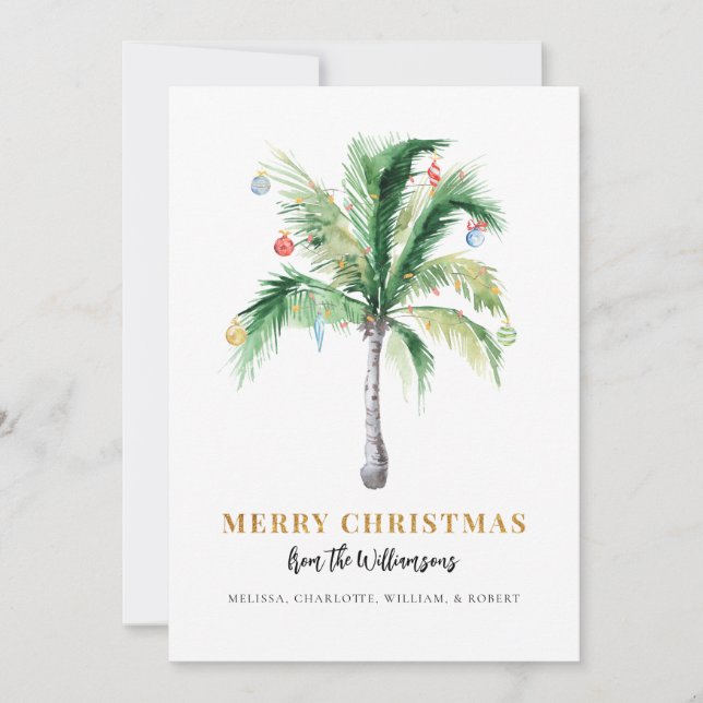 Christmas Palm Tree Script Modern Holiday Card (Front)