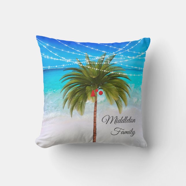 Christmas Palm Tree Tropical  Beach Lights Cushion (Front)
