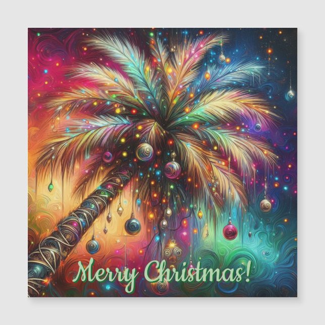 Christmas Palm Tree Tropical Beach Magnetic Card (Front)