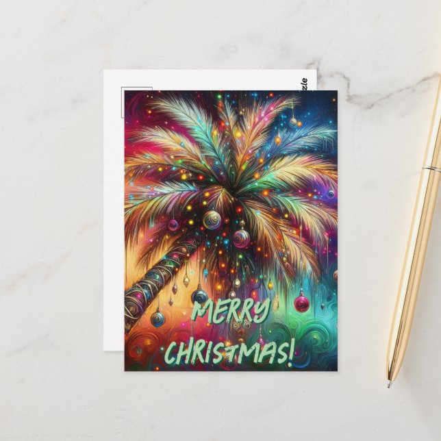 Christmas Palm Tree Tropical Beach Personalised Postcard (Front/Back In Situ)