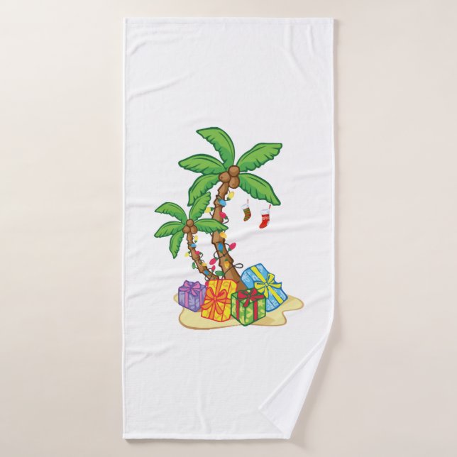 Christmas Palm Tree Tropical Xmas Coconut Lights Bath Towel (Bath Towel)