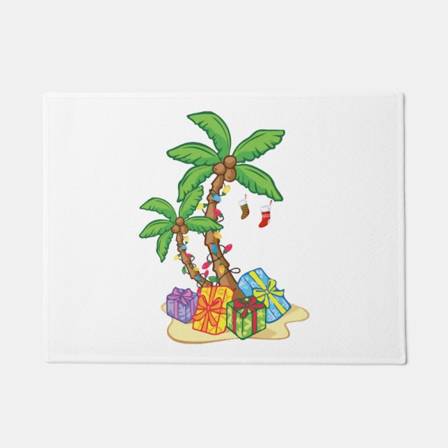 Christmas Palm Tree Tropical Xmas Coconut Lights Doormat (Front)