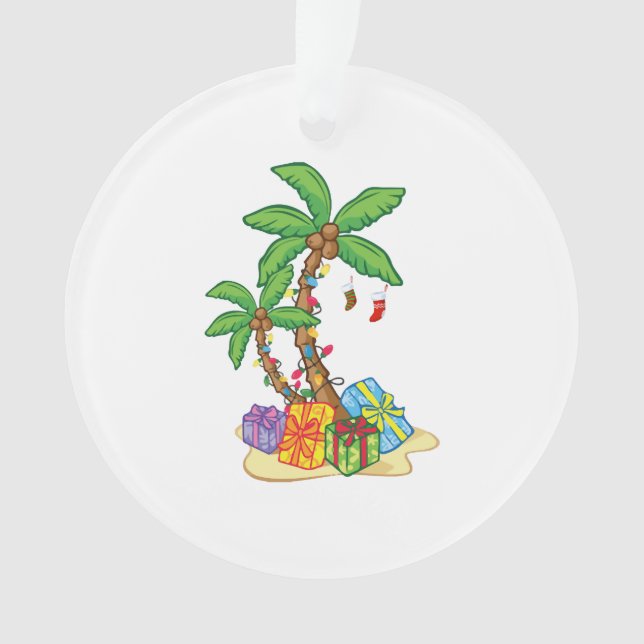 Christmas Palm Tree Tropical Xmas Coconut Lights Ornament (Front)