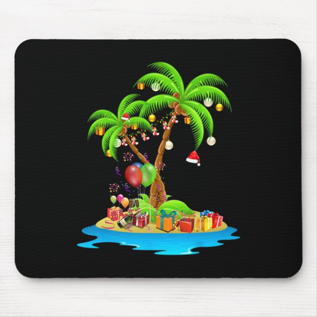 Christmas Palm Tree Tropical Xmas Coconut Matching Mouse Pad (Front)