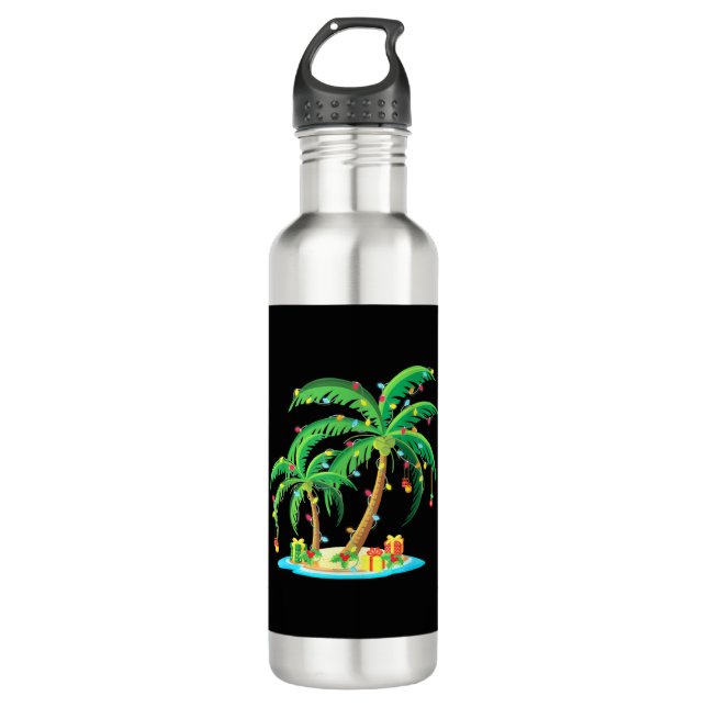 Christmas Palm Tree Tropical Xmas Gift Coconut 710 Ml Water Bottle (Front)