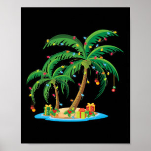 Christmas Palm Tree Tropical Xmas Gift Coconut Lig Poster