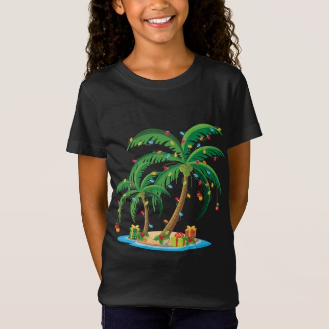 Christmas Palm Tree Tropical Xmas Gift Coconut Lig T-Shirt (Front)