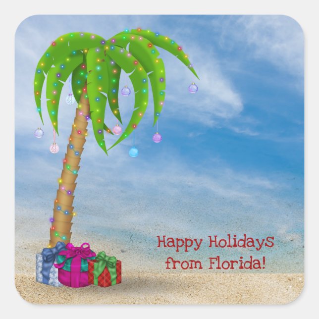 Christmas Palm Tree with gifts Square Sticker (Front)
