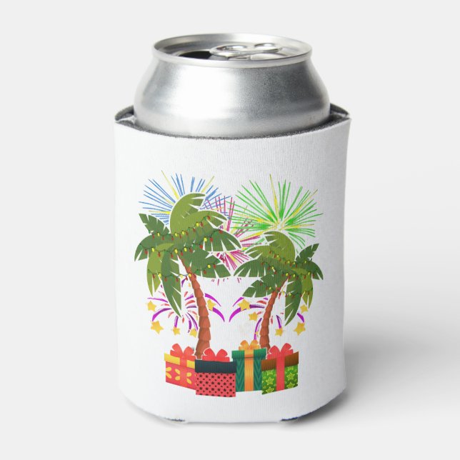 Christmas Palm Tree With Presents and Holiday Can Cooler (Can Front)