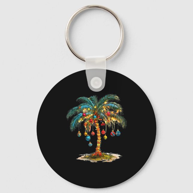 Christmas Palm Tree Women Funny Hawaiian Beach Tro Key Ring (Front)