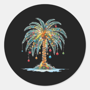 Christmas Palm Tree Xmas Light Matching Family Hol Classic Round Sticker
