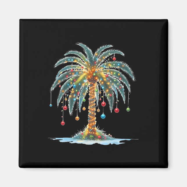 Christmas Palm Tree Xmas Light Matching Family Hol Magnet (Front)