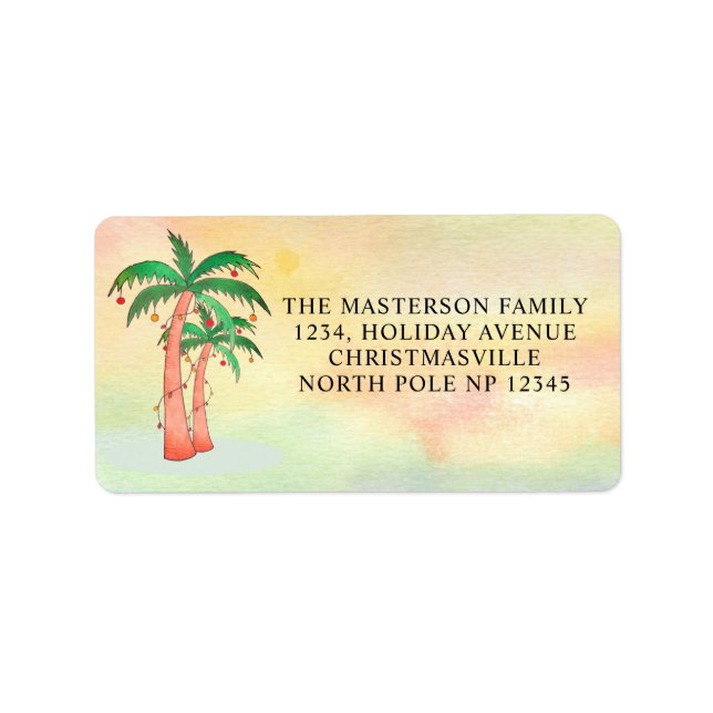 Christmas Palm Trees Colourful Return Address Label (Front)